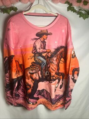 Source Unknown Pink and Orange Western Cowboy Sweatshirt